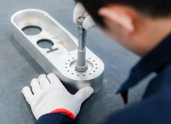 Worker is examining the component